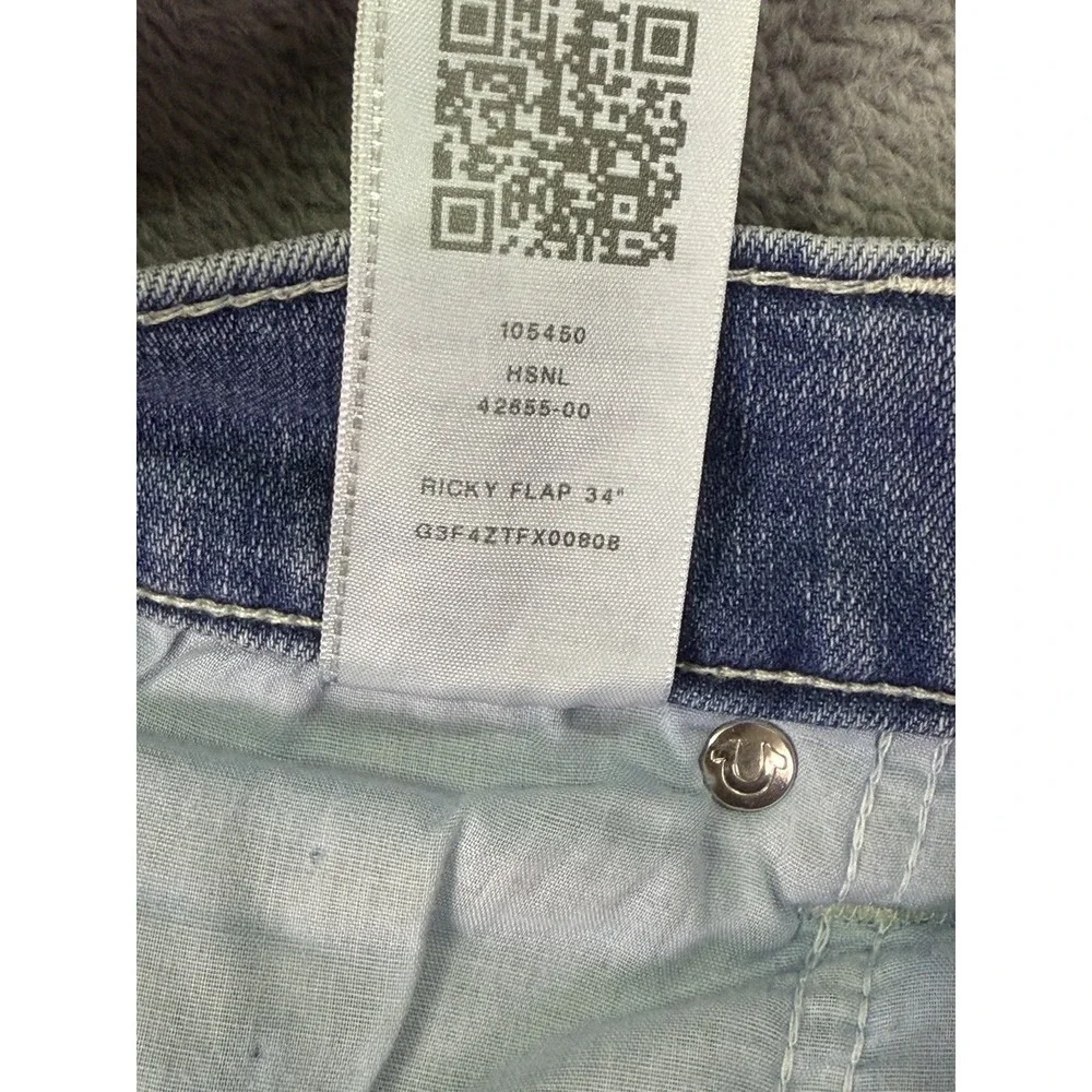 True Religion Jeans Mens 33x34** Blue Ricky Relaxed Straight Flap‎ Pocket Denim